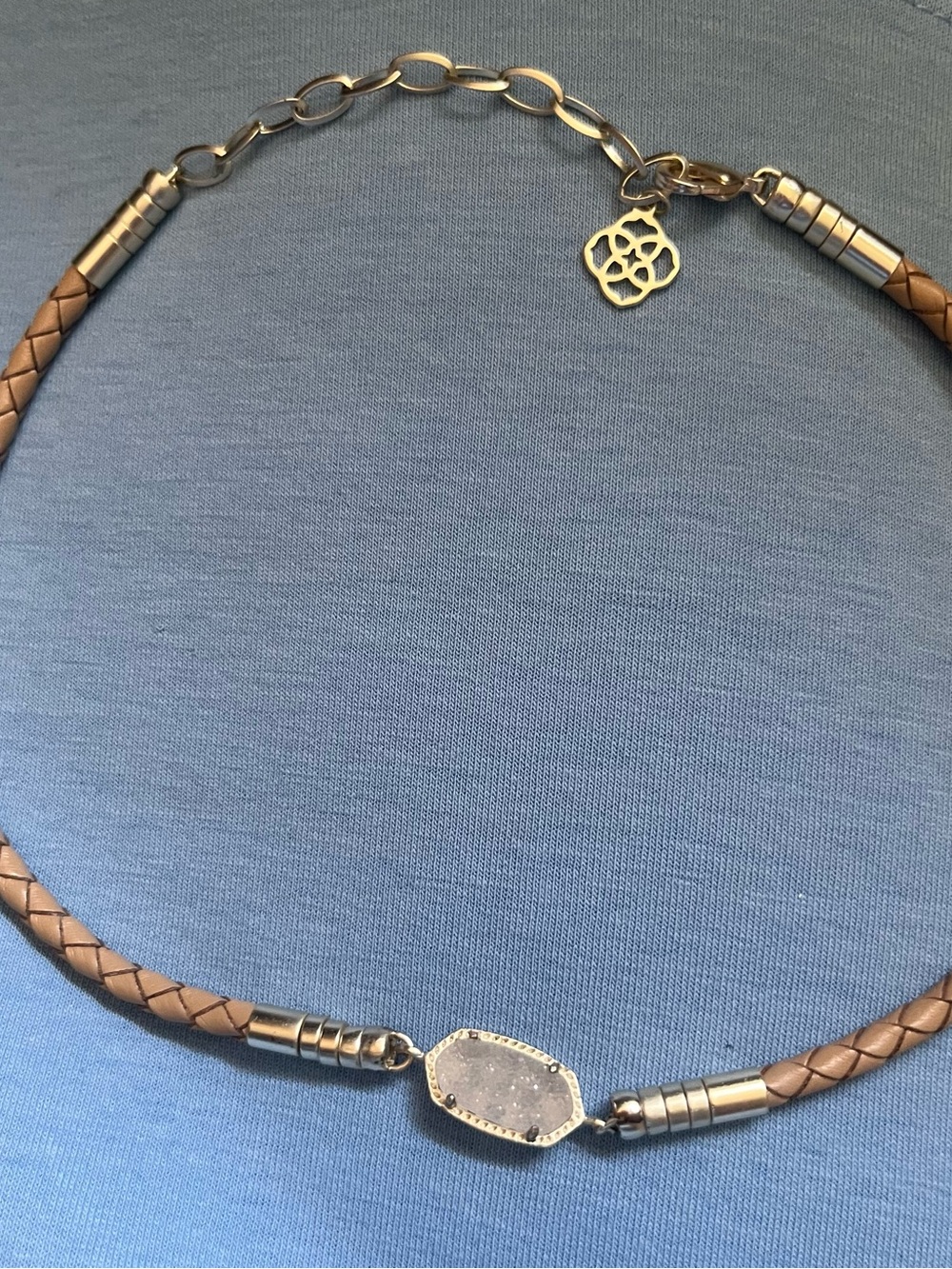 Kendra Scott Brown Braided Leather Necklace with Druzy Pendant